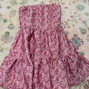 Floral Pink Strapless Dress